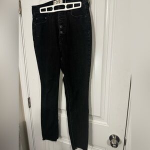 Free People Womens Curvy 29 Black Stretch Denim High Rise Skinny Button Fly Jean